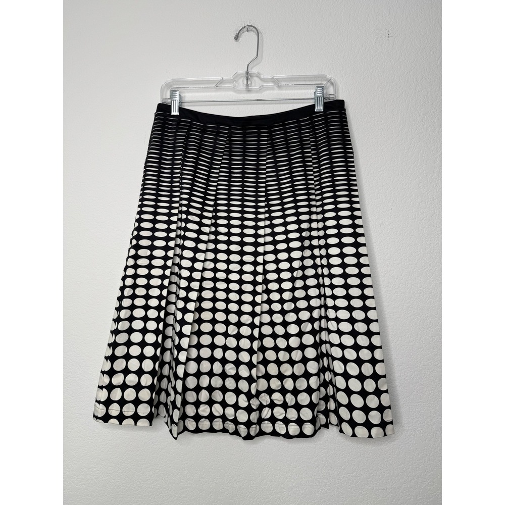Calvin Klein m Black White Polka Dot Pleated A-Line Skirt Size 8 Knee Length